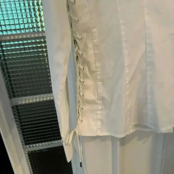 Lafayette 148 women’s button down white cotton shirt w/laced up sides size 6 - Picture 6 of 11